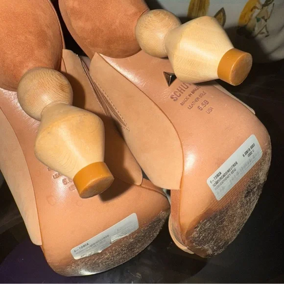 Schutz Tosca Geometric-Heel Slide Sandals In Honey Size 5.5 - Picture 9 of 12